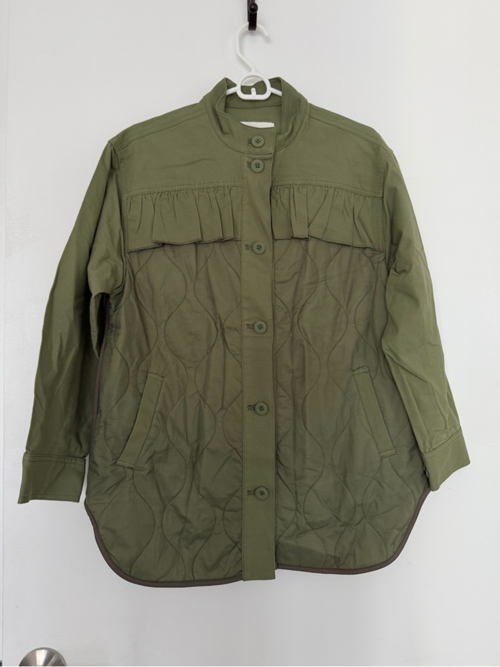By Anthropologie Quilted Ruffled Jacket
